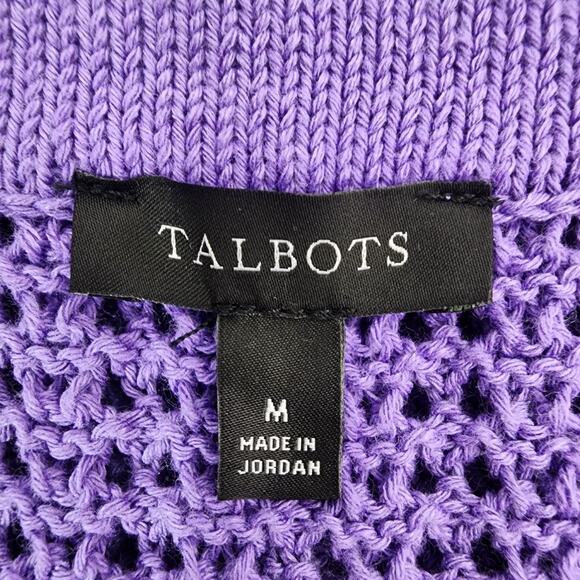 Talbots Women’s Pointelle Stitch Polo Sweater Medium Purple Open Knit Crochet - Picture 7 of 8